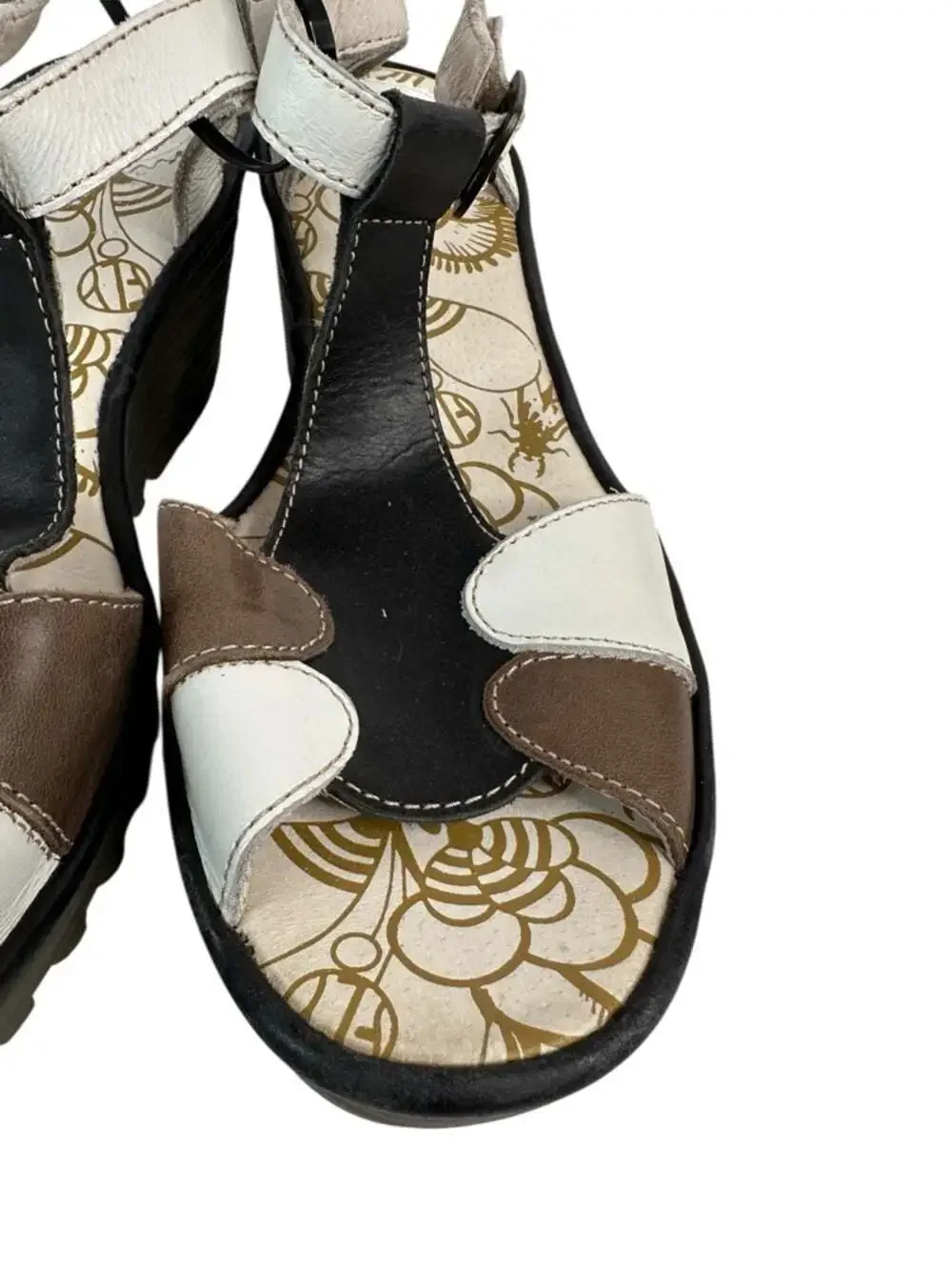 Fly London Yima Leather Colorblock Platform Wedge Sandals Euro 40 Womens